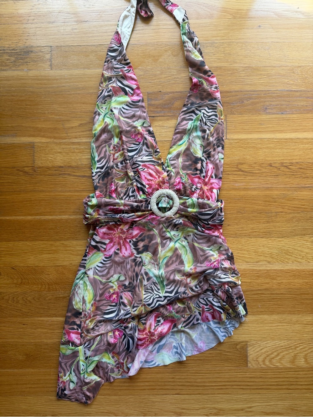 NWT Edikted Floral & Zebra Print Halter Mini Dress – Size XS